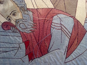 Плащаница Успение пресвятой Богородицы м престоящими лицевое шитье